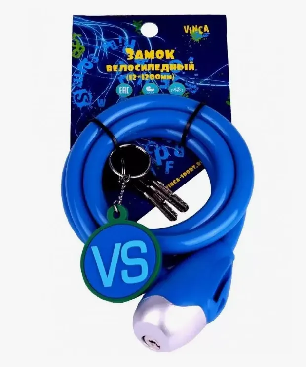 Замок с брелоком Vinca Sport 12*1200мм, с защитой от влаги и креплением, Allence голубой